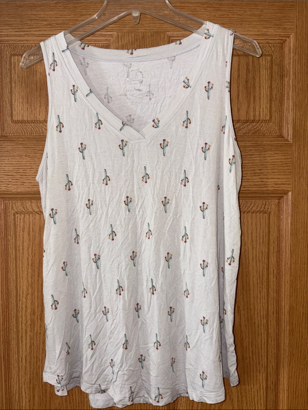 Maurices White V-Neck Tank with Tiny Cactus Print